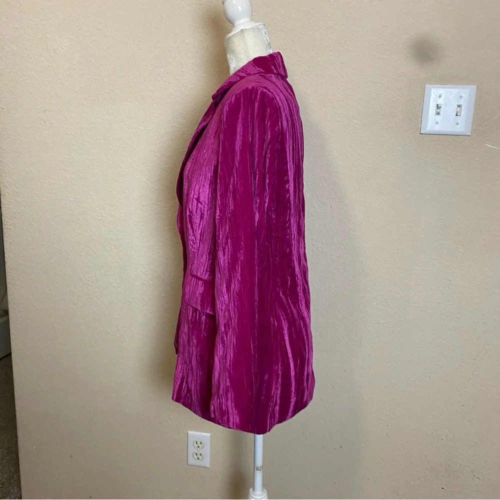 Cider Oversized Fuchsia Pink Crushed Velvet One Button Blazer Womens Size XS NWT